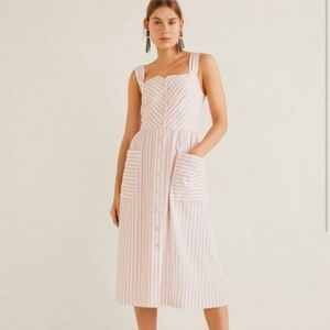 Mango Casual Pink and White Stripe Linen Midi Dress Size 2
